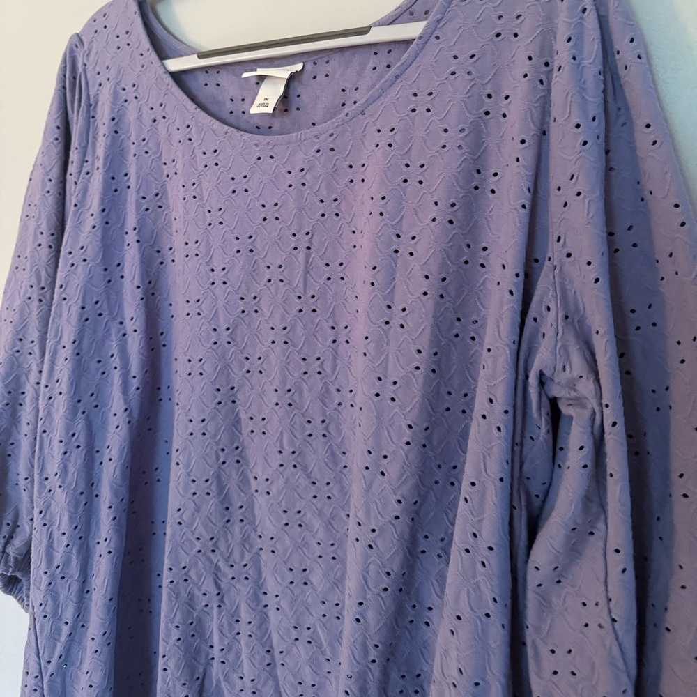 Ava & Viv Balloon Sleeve Purple Blouse - Picture 3 of 5